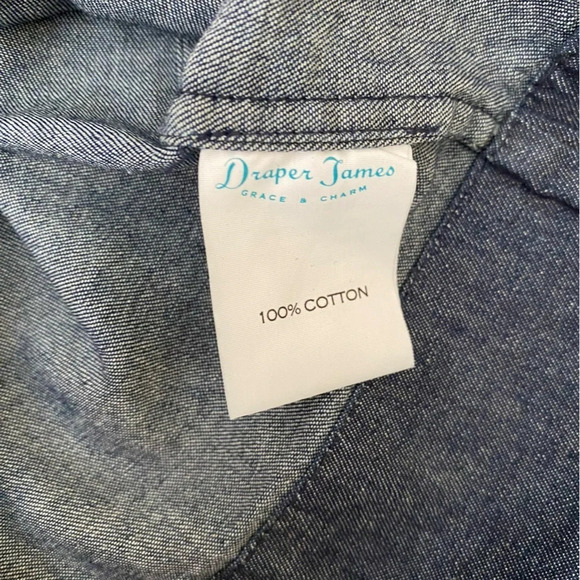 Draper James Womens Size 2 Chambray Denim Shift Dress Ruffle 3/4 Bell Sleeves - Picture 12 of 13